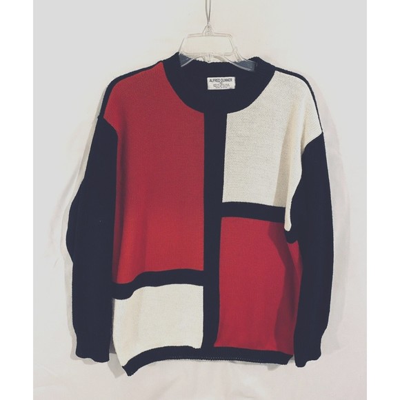 Alfred Dunner Sweaters - Vintage 80s 90s Alfred Dunner Color Block Sweater M Red Black Crew Neck